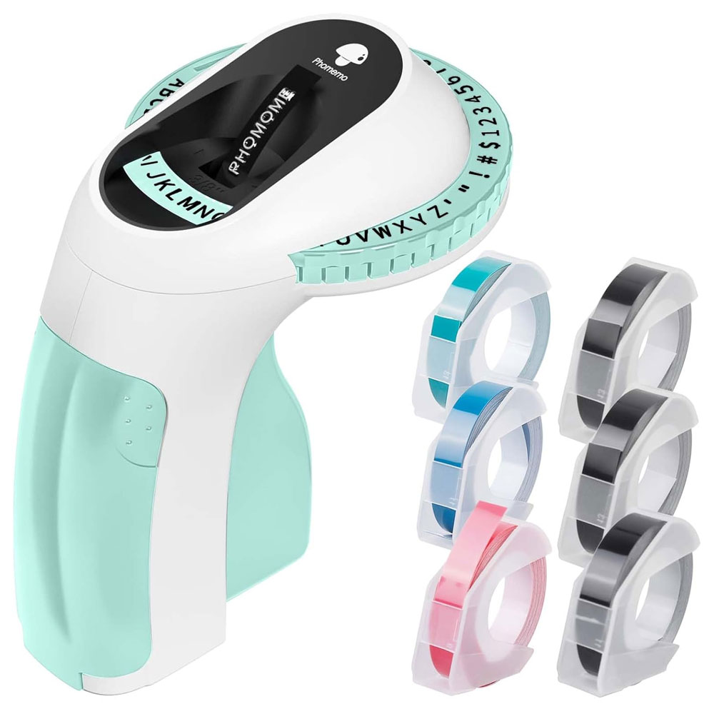 Label Printer Tape - E975 エンボスラベルプリンター、3Dラベルマシン、ラベルテープ6ロール付き、整理整頓やDIYプロジェクトに最適。