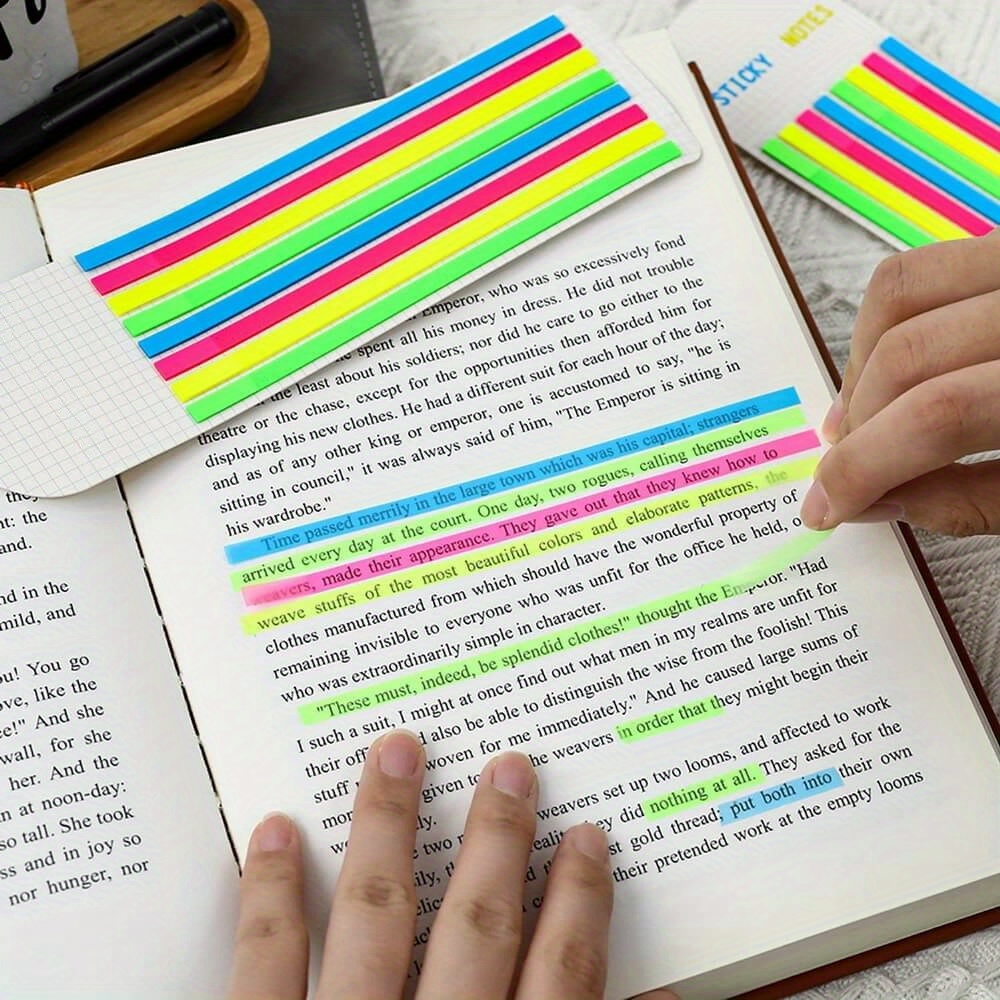 Label Printer Tape - 640枚のクリア蛍光テープ、書籍に注釈を付けるための取り外し可能な付箋ラベル、長いページラベルインデックスラベル、カラフルなブックマーク