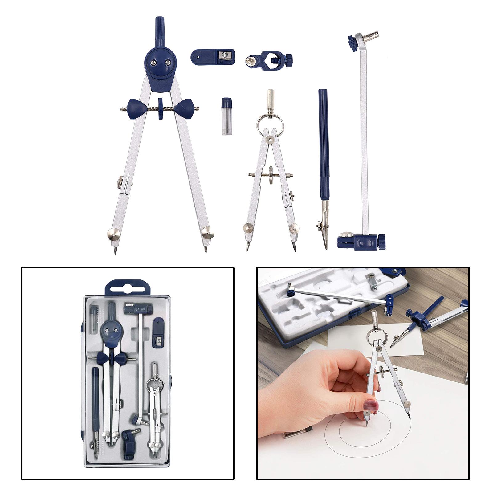 Compass Geometry Set - 幾何学的な精密ツールセット、円の描画ツールとアーキテクチャ、ストレージボックスを備えたエンジニア向けのドラフティングキット、7個