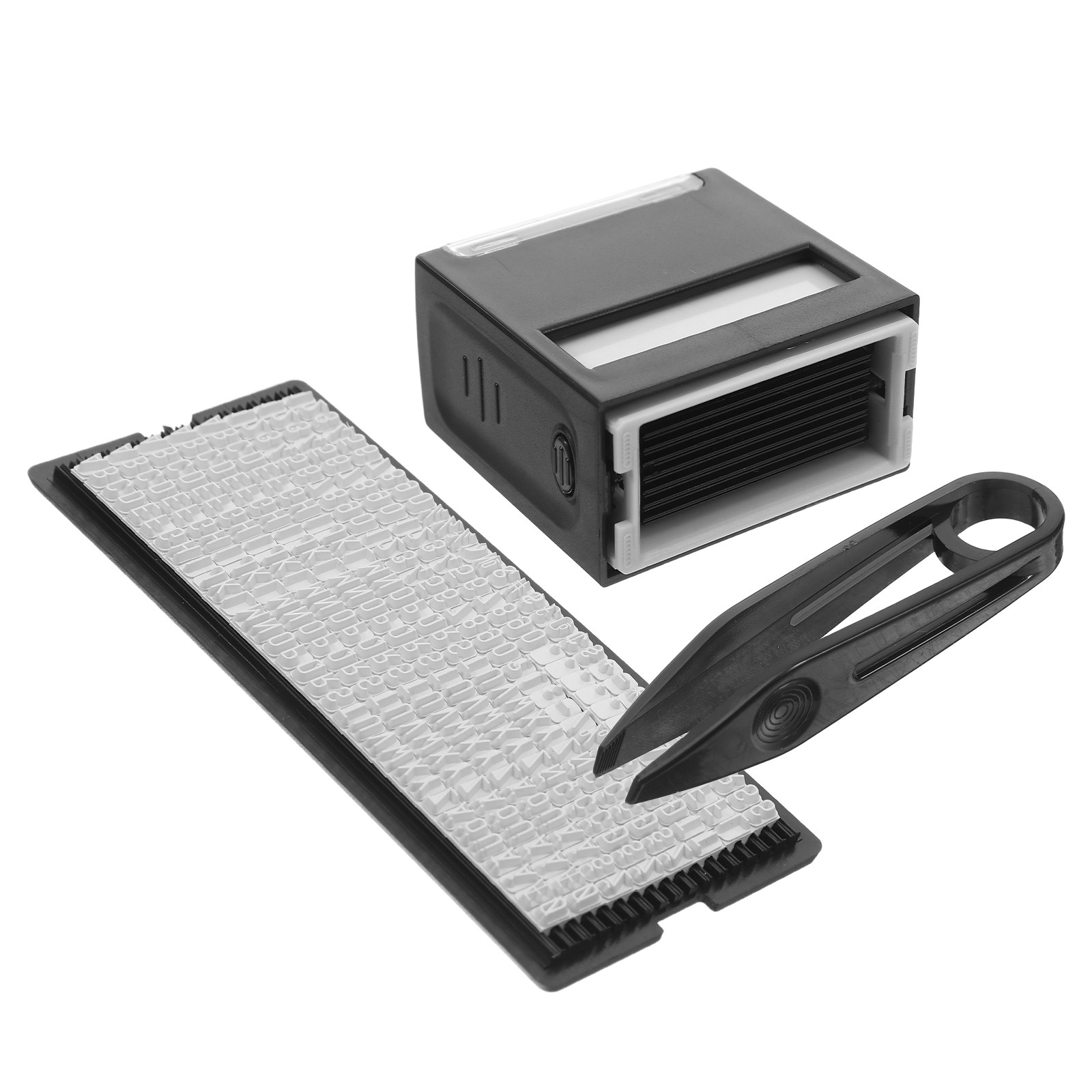 Self Inking Stamp - 1セット ABS製セルフインキングDIYスタンプキット（交換可能なテキストプレート、ピンセット付き）ポータブルオフィス、学校、ビジネス用住所マーキングスタンプ