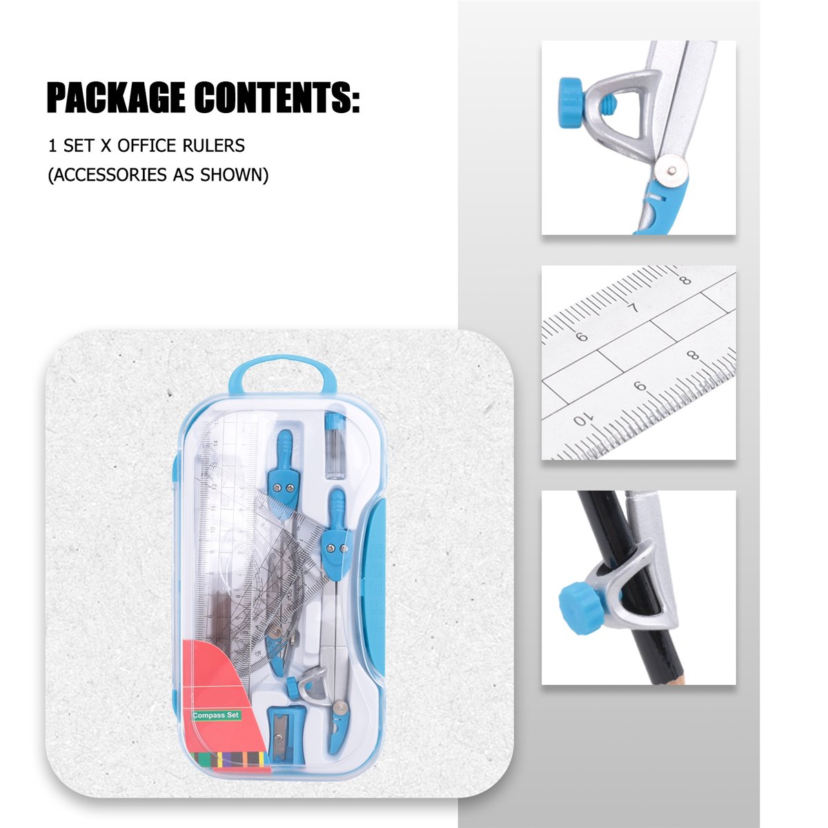 Compass Geometry Set - MALL ジオメトリコンパスセット 10個入り 学校用数学分度器セット 学生用数学・工学用定規 キャリーケース入り