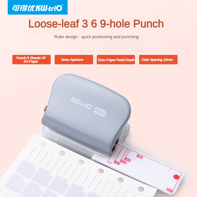 Paper Punch 3 Hole - オフィス、DIY、ルーズリーフ、パンチ、手作り紙、3穴、6穴、9穴、a5、b5、a6用のkW-trio-ハンドヘルドメタルホールパンチ