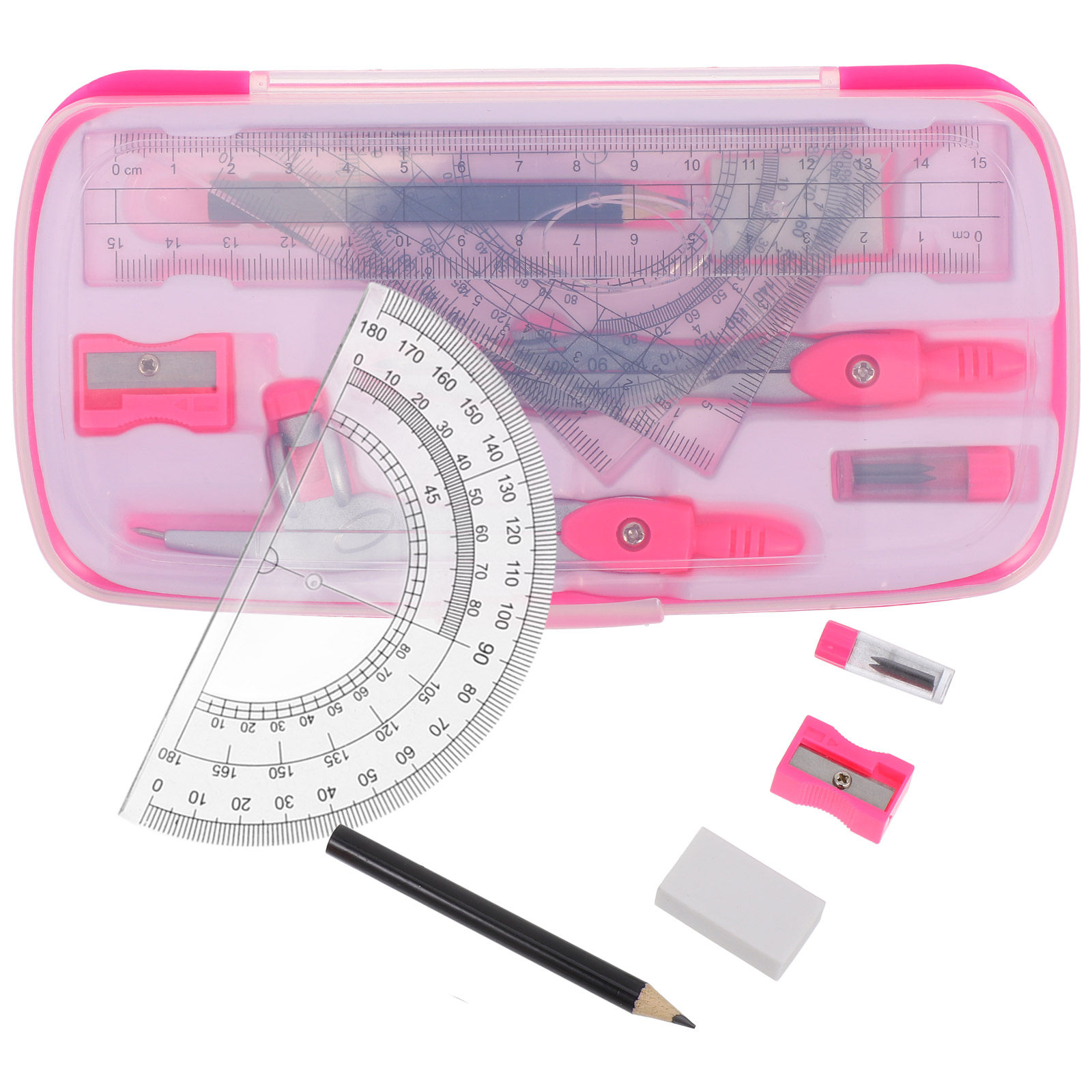 Compass Geometry Set - 1セットの軽量ポータブルコンパスセット、数学用分度器定規付き、学生、子供、学校、家庭学習、幾何学製図、正確な測定用