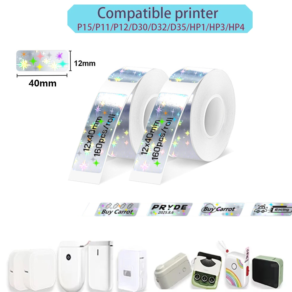 Label Printer Tape - P15ラベルメーカーテープ ポータブル 自己粘着 12*40mm ラベルステッカー 2ロールセット