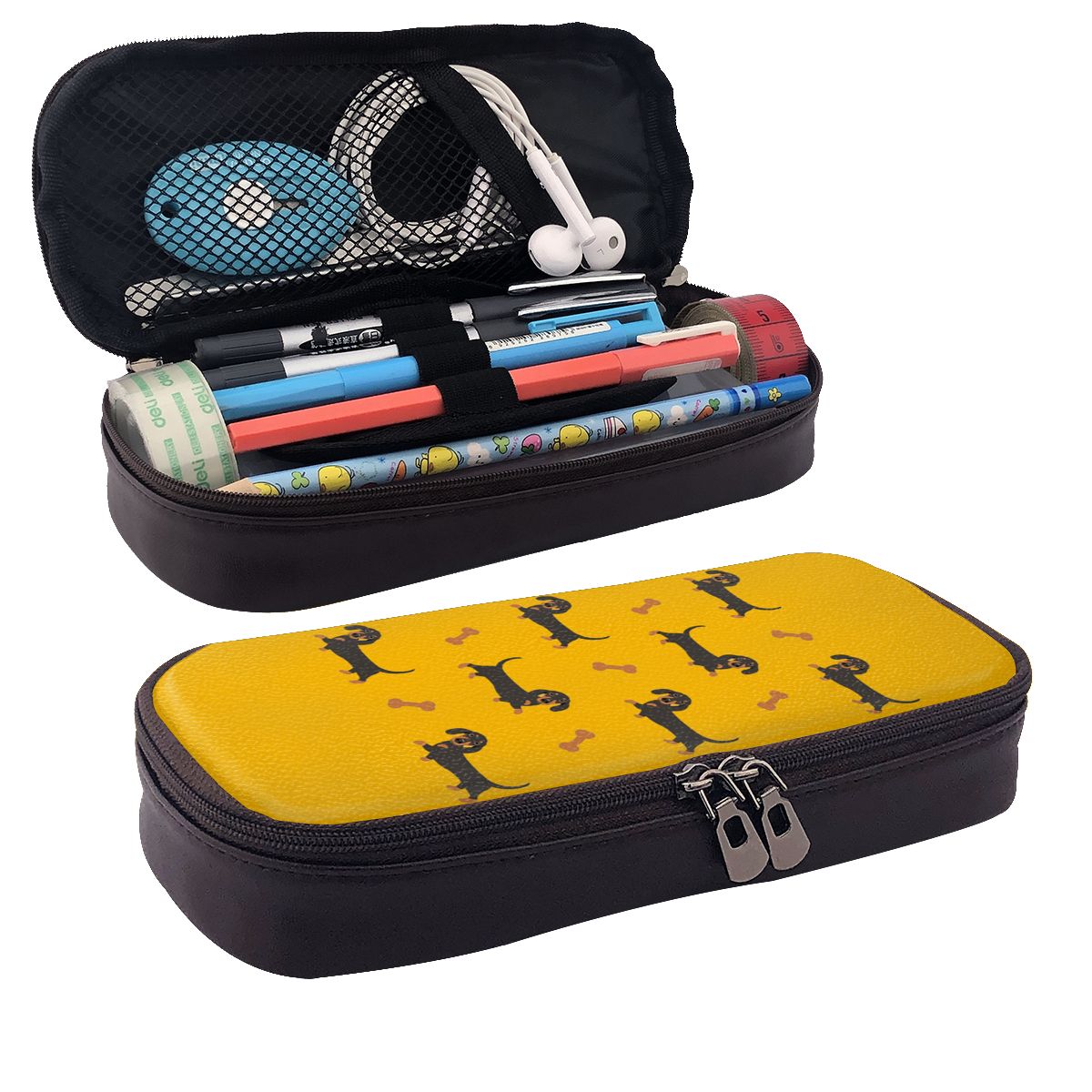 黒と茶色のダックスフントソーセージドッグレザーペンケース鉛筆 - Tan Stationery & Office Supply のレビューと価格