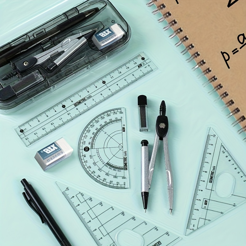コンパス、定規、分度器を含む8 in 1数学幾何学キット、学 - Compass Geometry Set のレビューと価格