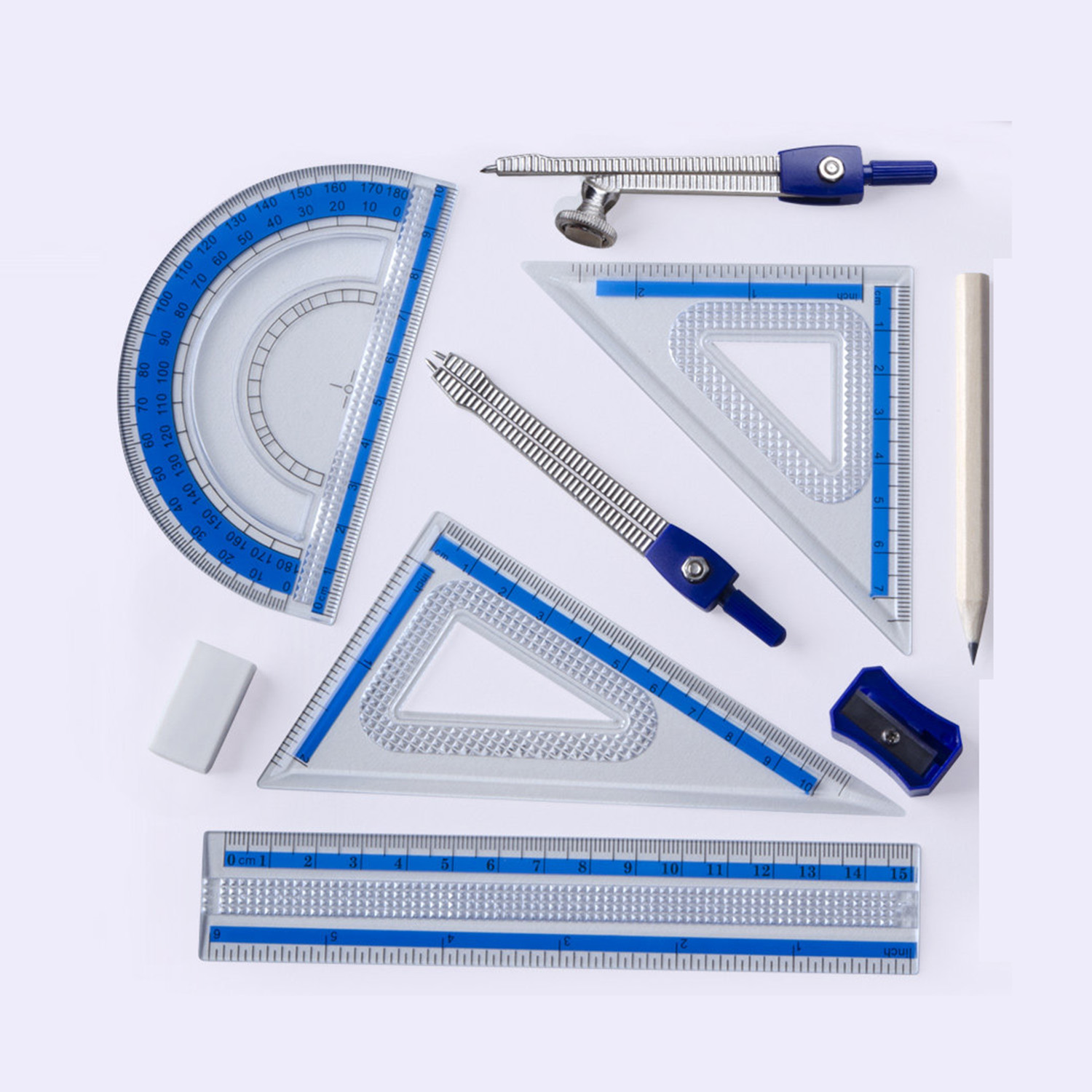 10点セット 幾何学数学セット 飛散防止収納ボックス 定規  - Compass Geometry Set のレビューと価格