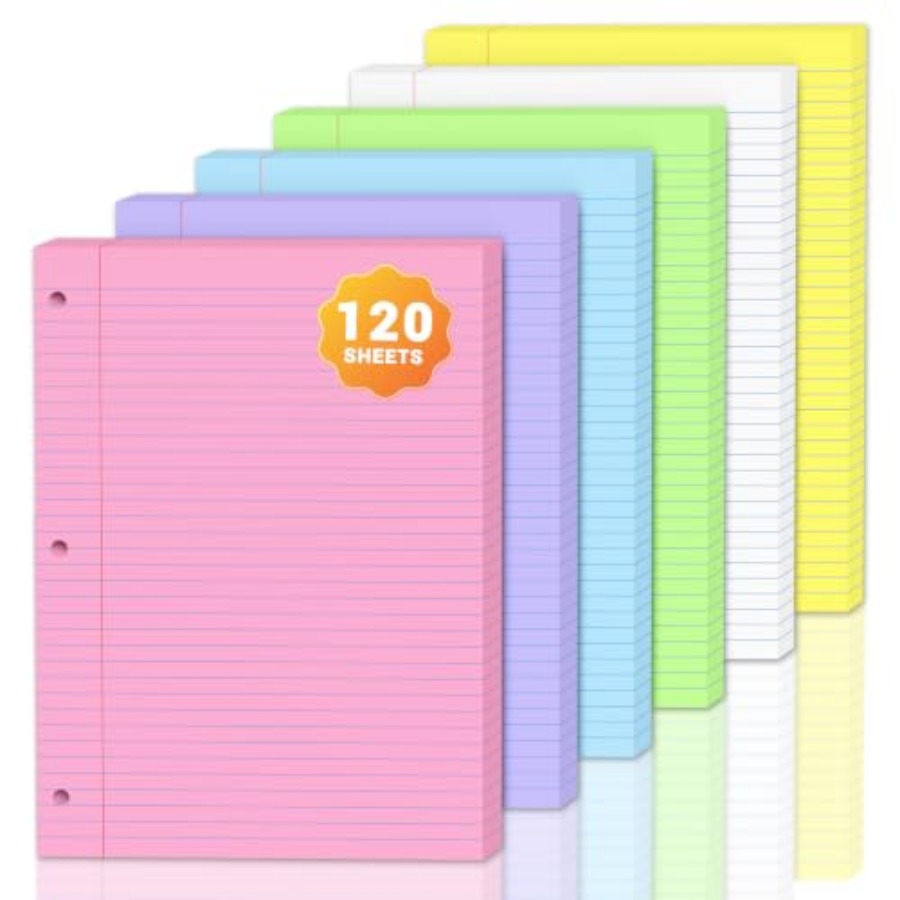 120枚入り カラフルな8x10.5インチルーズリーフペーパ - Paper Punch 3 Hole のレビューと価格