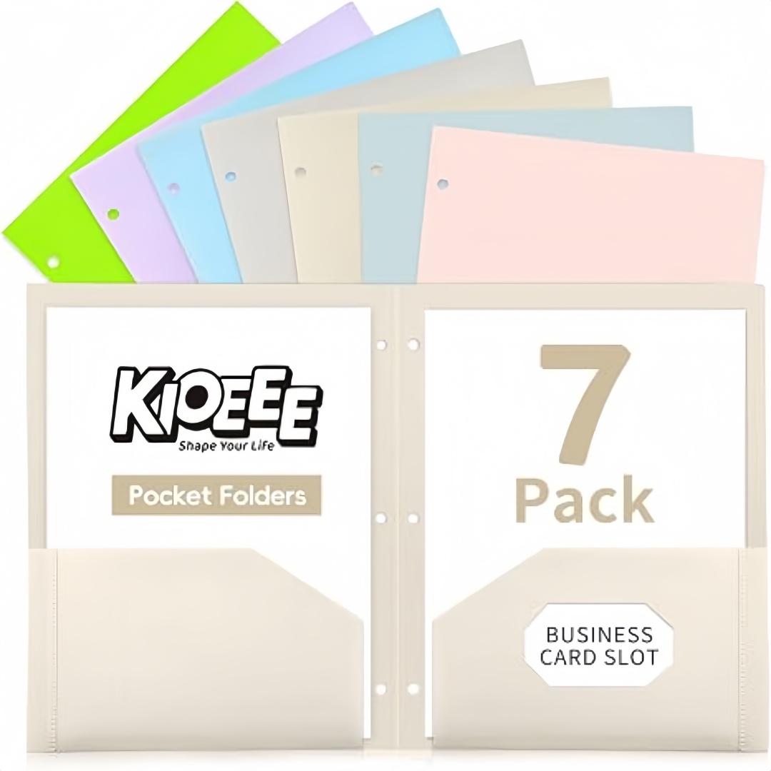 ポケット付きプラスチックフォルダー7個パック、3リングバイン - Paper Punch 3 Hole のレビューと価格